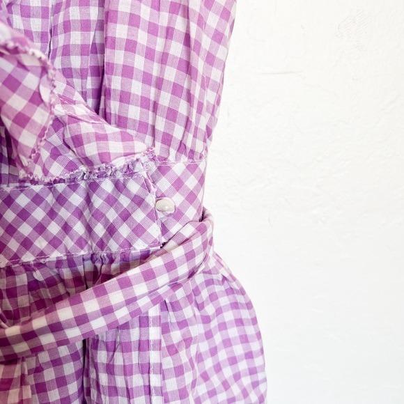 Ralph Lauren Gingham Checkered Ruffle Sleeveless Wrap Top Girls 10 Purple - Picture 3 of 4